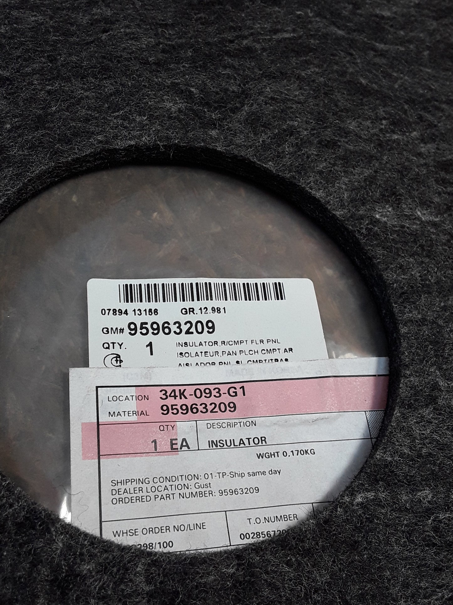 Chevrolet Spark Classic Bj 11-17 Isolatormatte Motorraum original GM NEU