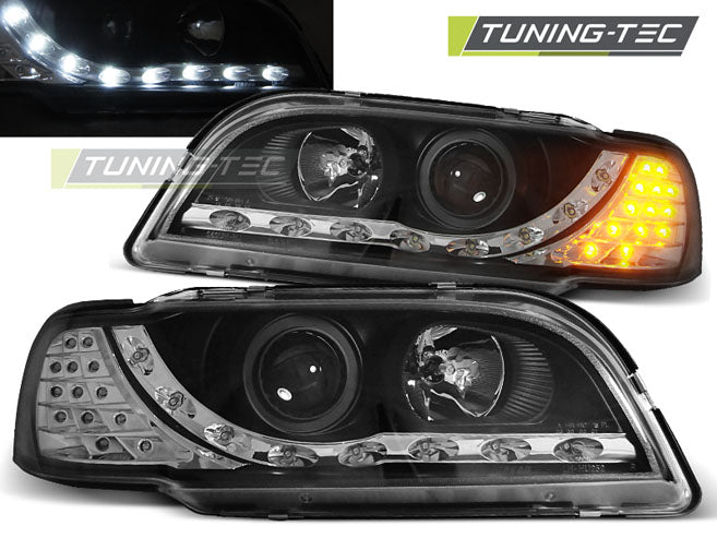 Tuning-Tec LED Tagfahrlicht Scheinwerfer für Volvo S40 / V40 96-00 schwarz mit LED Blinker