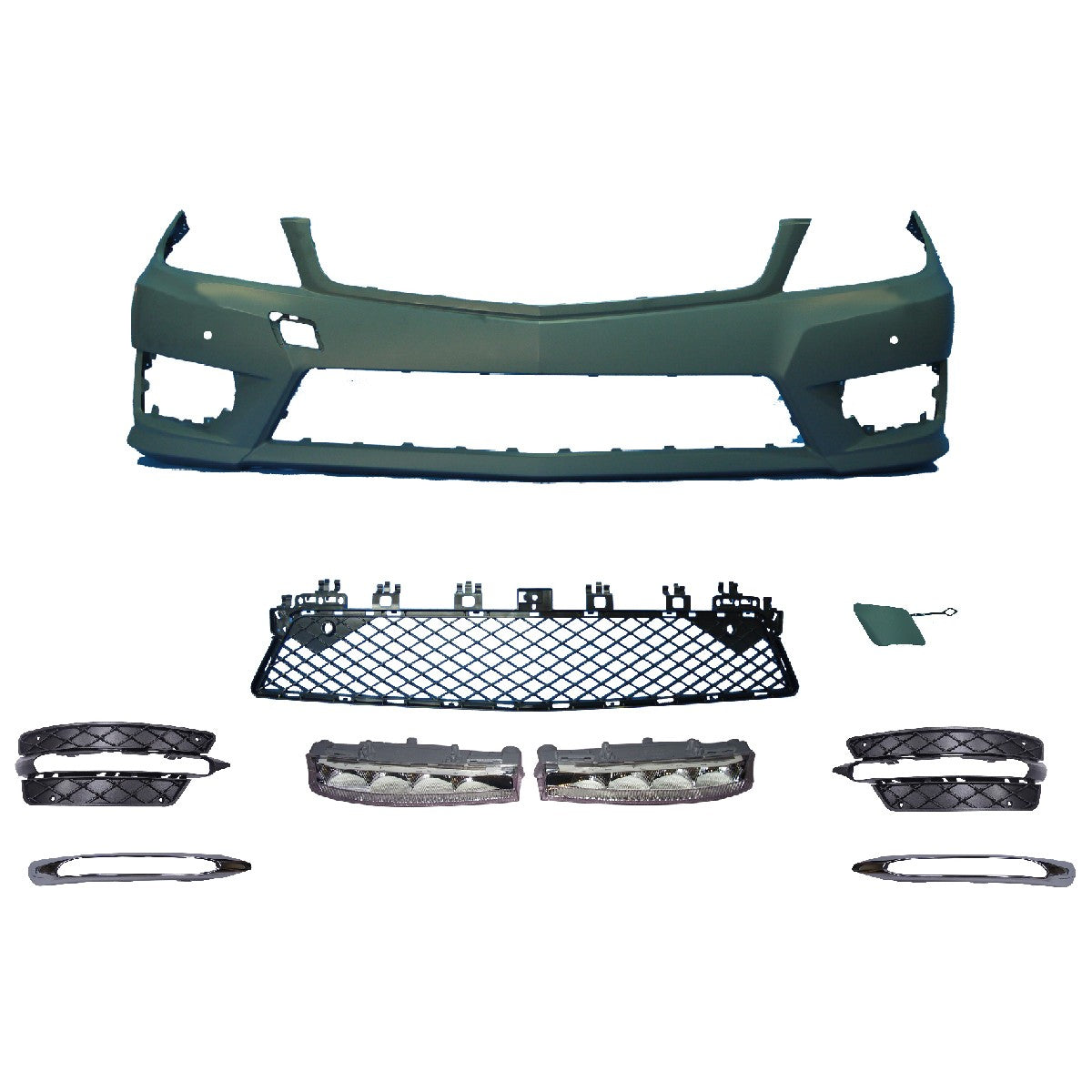 Sport Frontstoßstange mit LED Tagfahrlicht und PDC passend für Mercedes C-Klasse 2007-2015