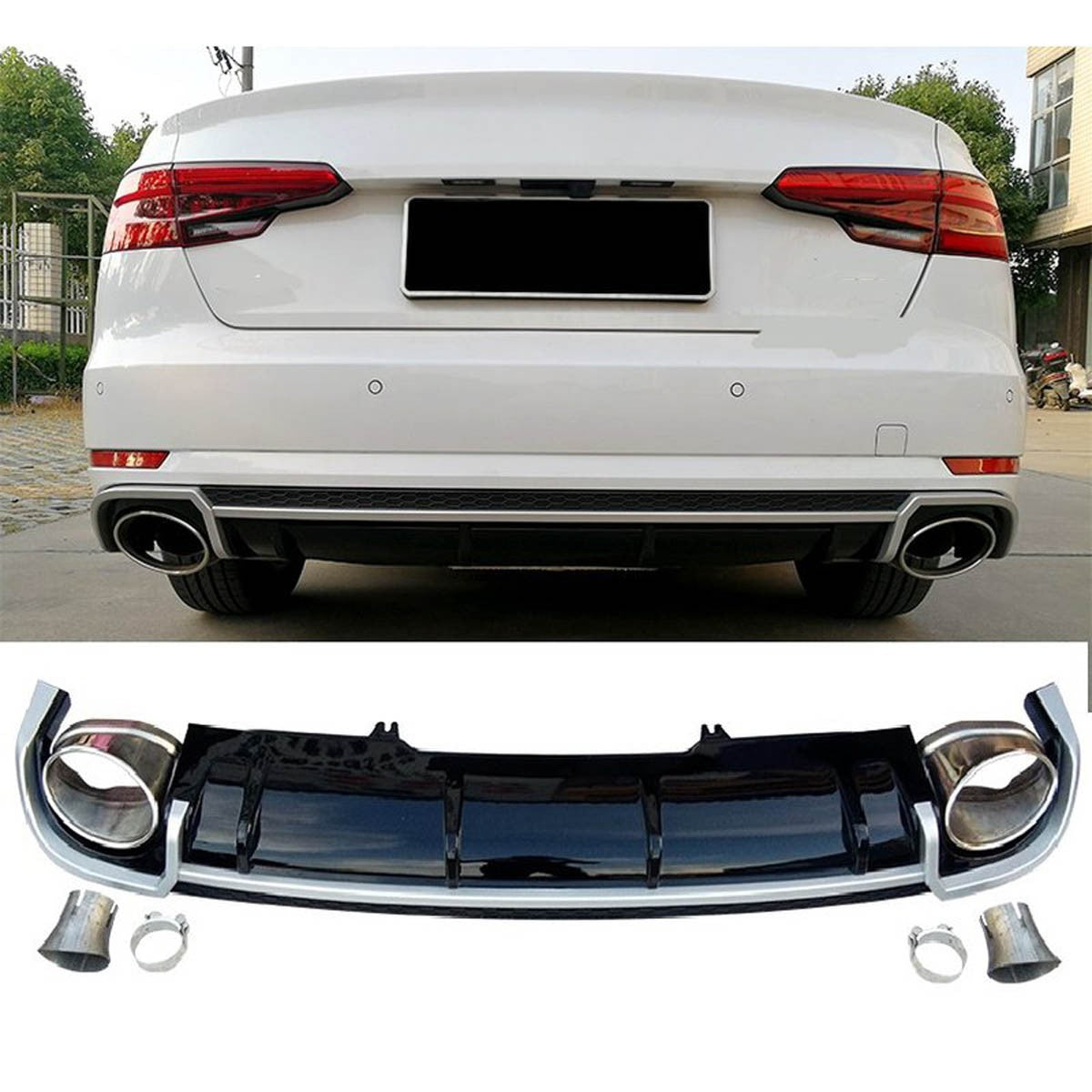 Heckdiffusor Silber Hochglanz Schwarz passend für Audi A4 B9 8W 2015-2019