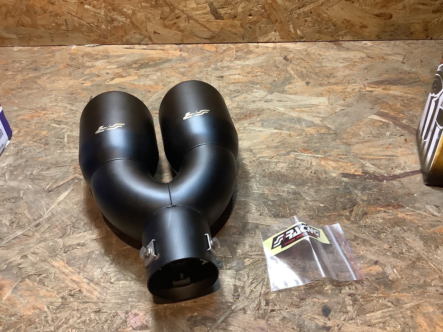 Simoni Racing Auspuffzierstück Doppel Rund Edelstahl - Schwarz - Ø90xL240mm - Anschluß ->34-57mm