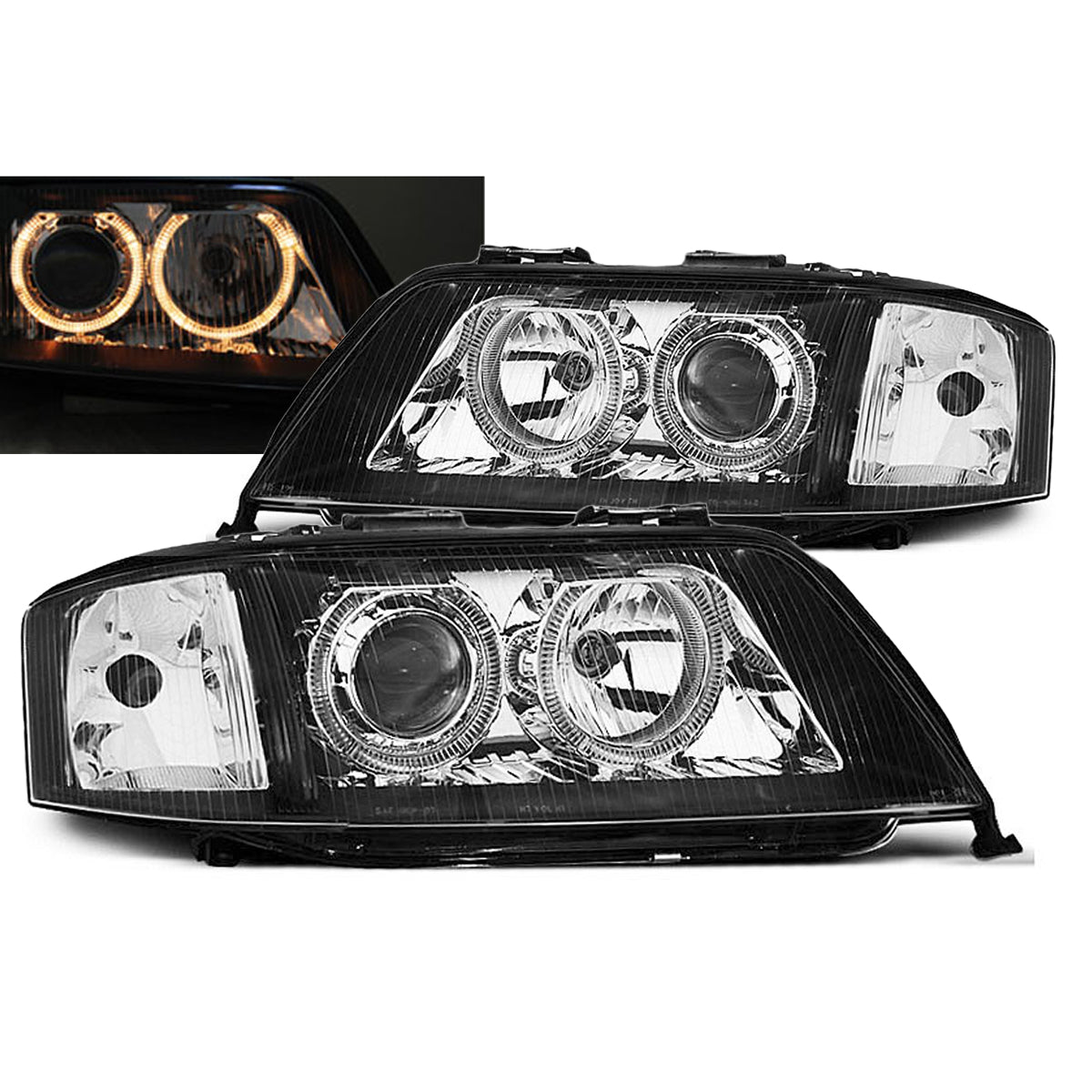 Xenon Scheinwerfer Angel Eyes Schwarz passend für Audi A6 05.97-09.99