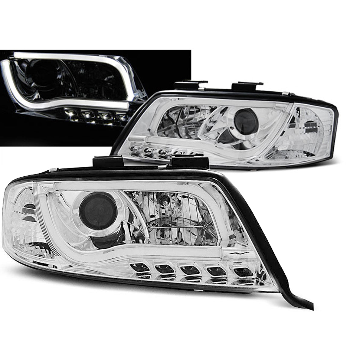 Scheinwerfer Röhrenlicht Chrom passend für Audi A6 06.01-05.04