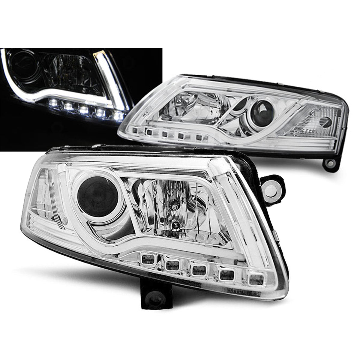 Scheinwerfer Röhrenlicht Chrom passend für Audi A6 C6 04.04-08