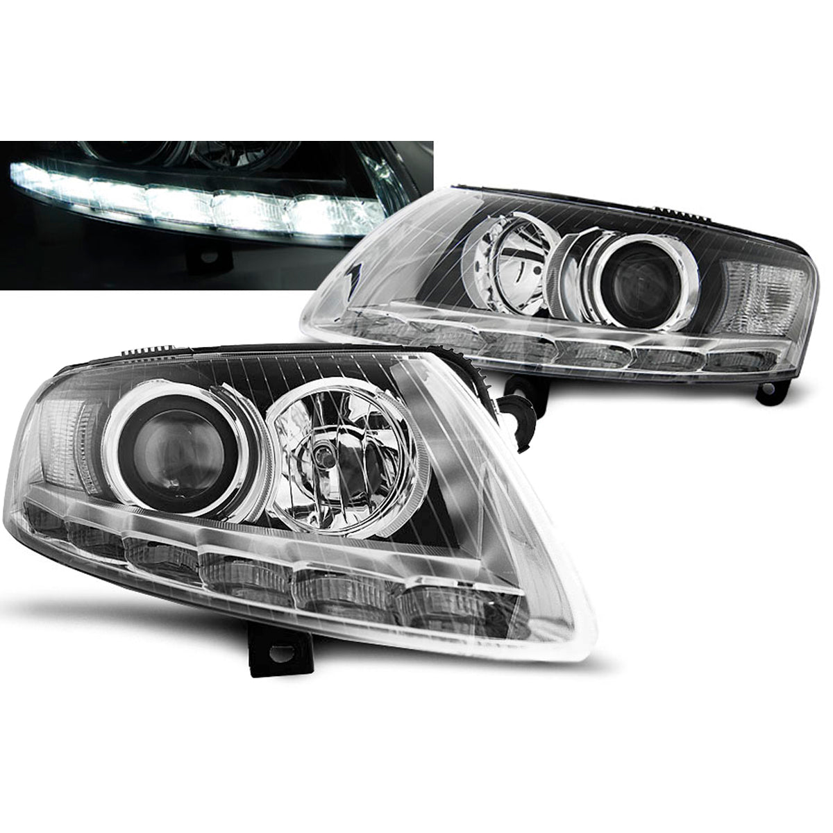 XENON Scheinwerfer True DRL Chrom passend für Audi A6 C6 04.04-08