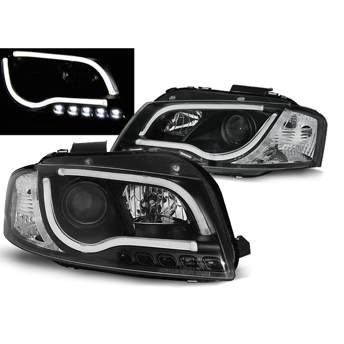Scheinwerfer Tube Light DRL Schwarz passend für Audi A3 8P 05.03-03.08