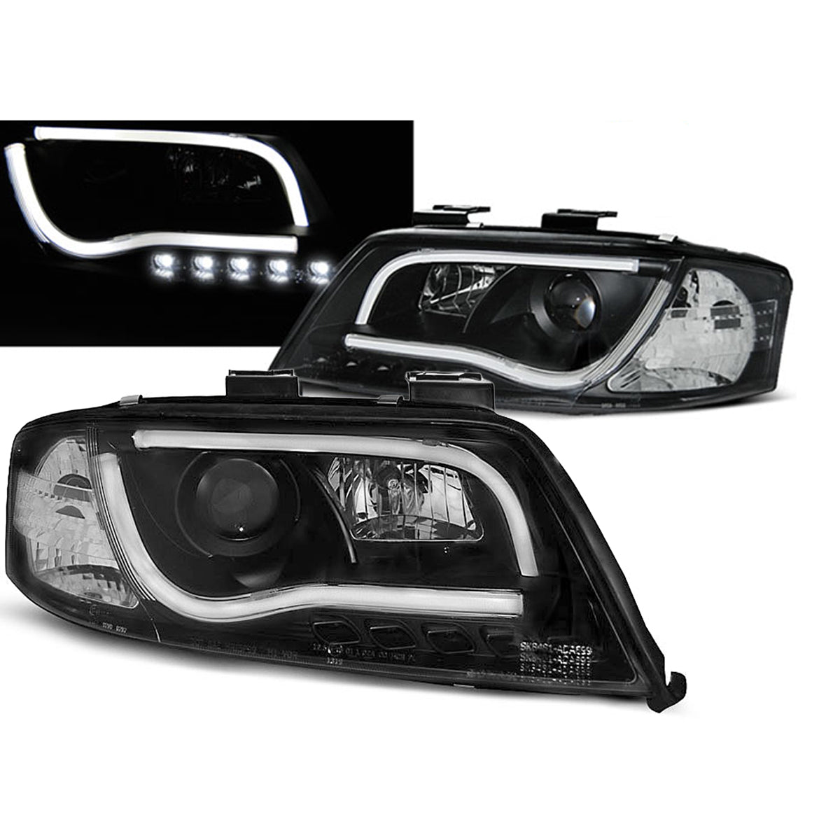 Scheinwerfer Tube Light DRL Schwarz passend für Audi A6 05.97-05.01