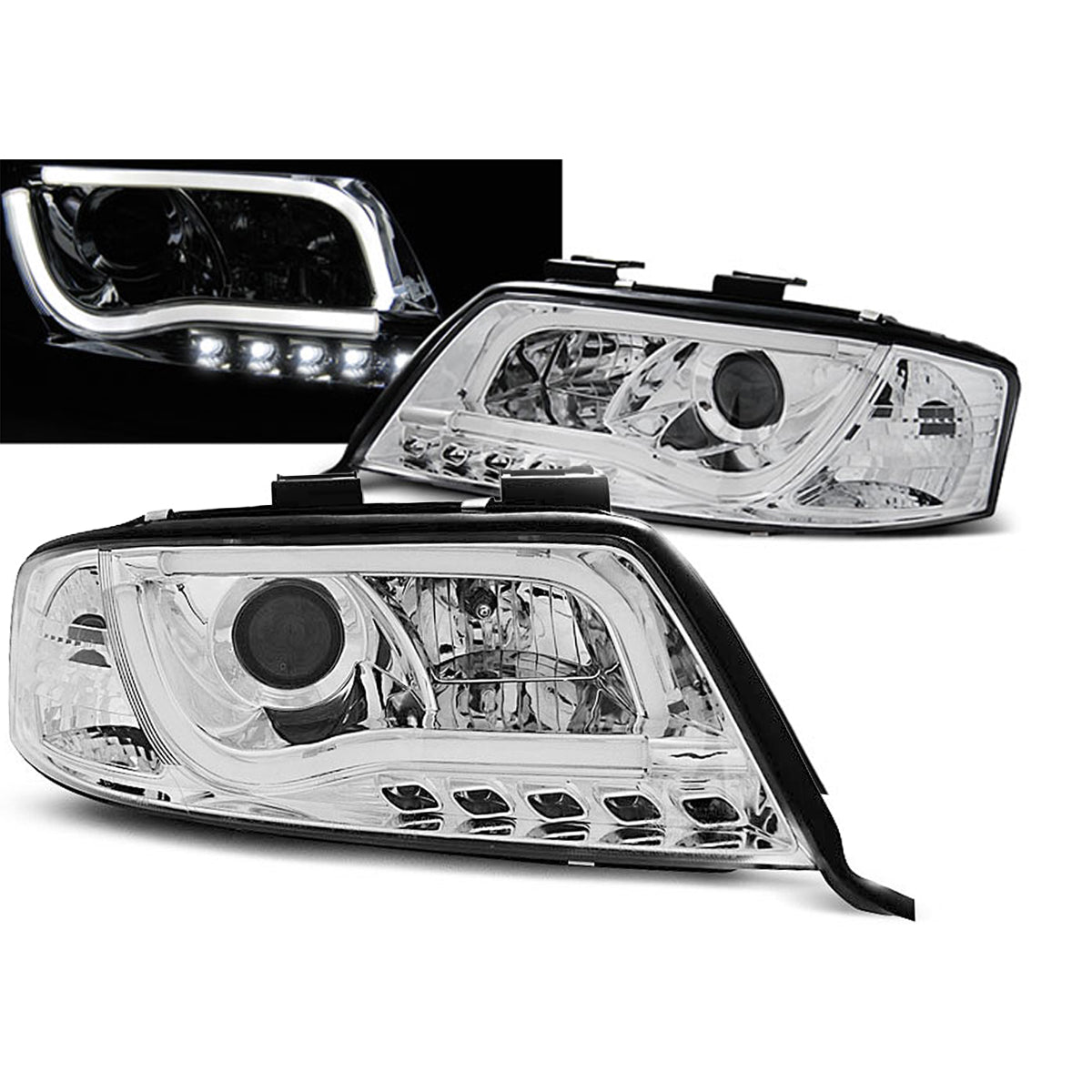 Scheinwerfer Tube Light DRL Chrom passend für Audi A6 06.01-05.04