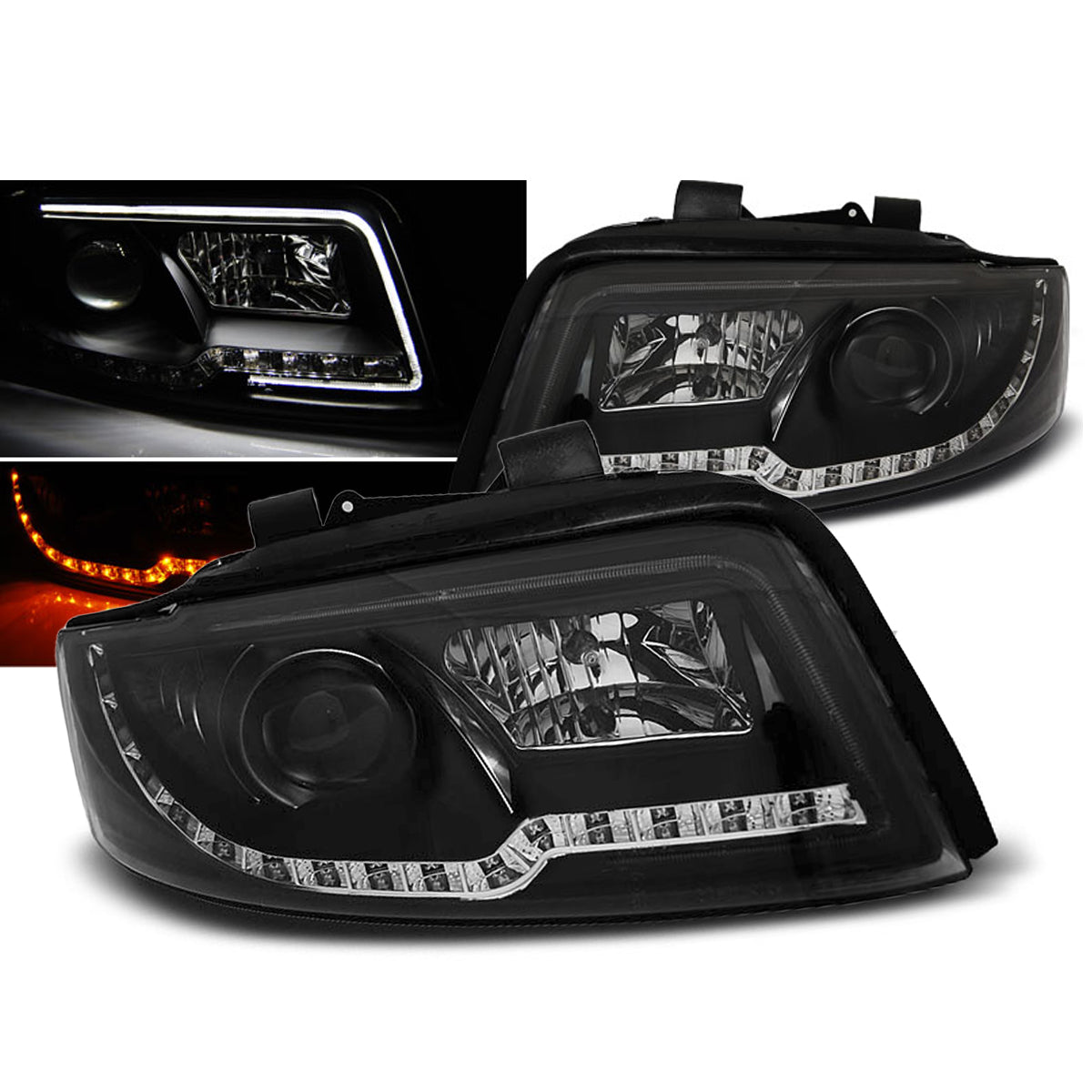 Scheinwerfer Tube Light Schwarz passend für Audi A4 10.00-10.04