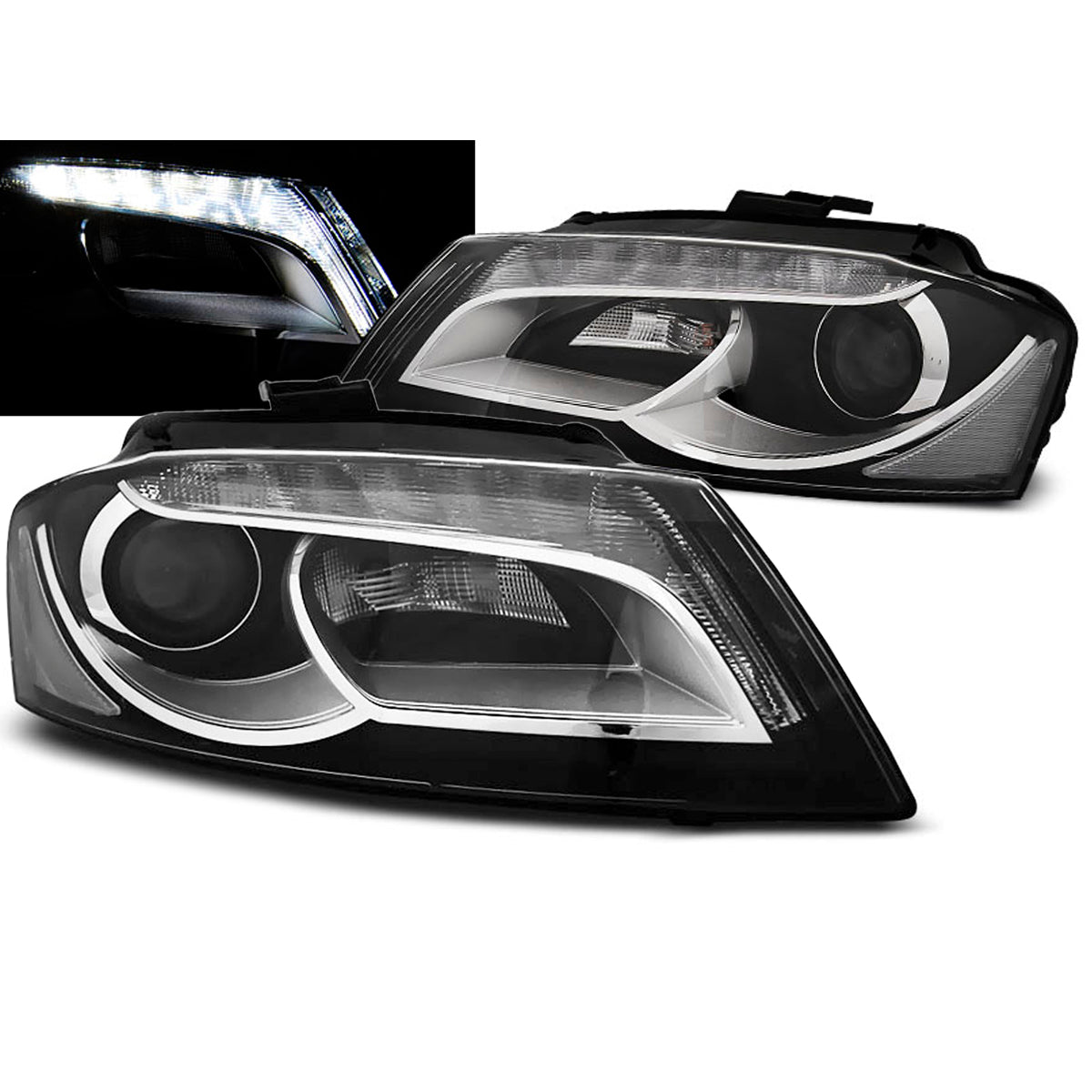 Scheinwerfer True DRL Schwarz passend für Audi A3 8P 08-12