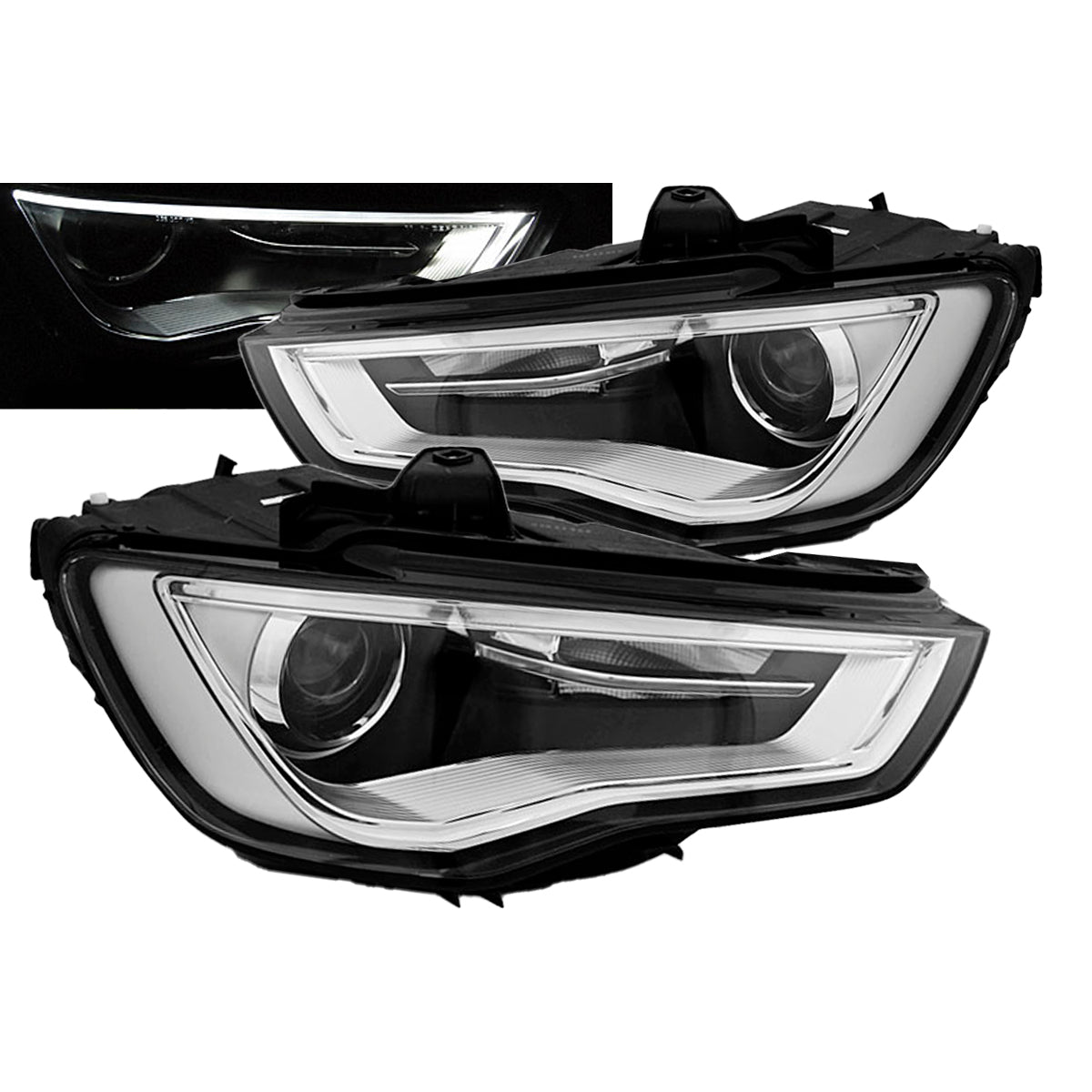 Scheinwerfer Tube Light DRL Schwarz passend für Audi A3 8V 12-16
