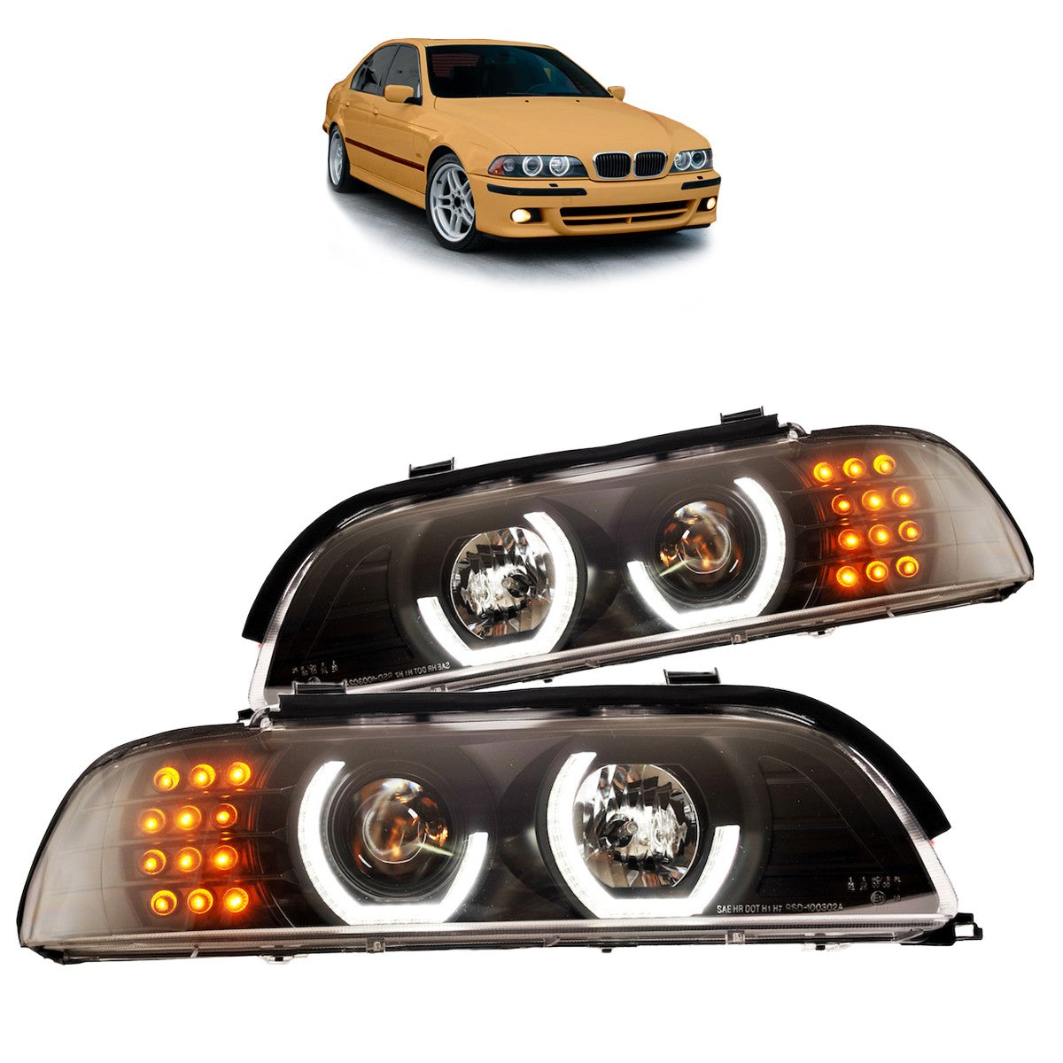 Scheinwerfer Halogen Schwarz passend für BMW 5er E39 1996-2003