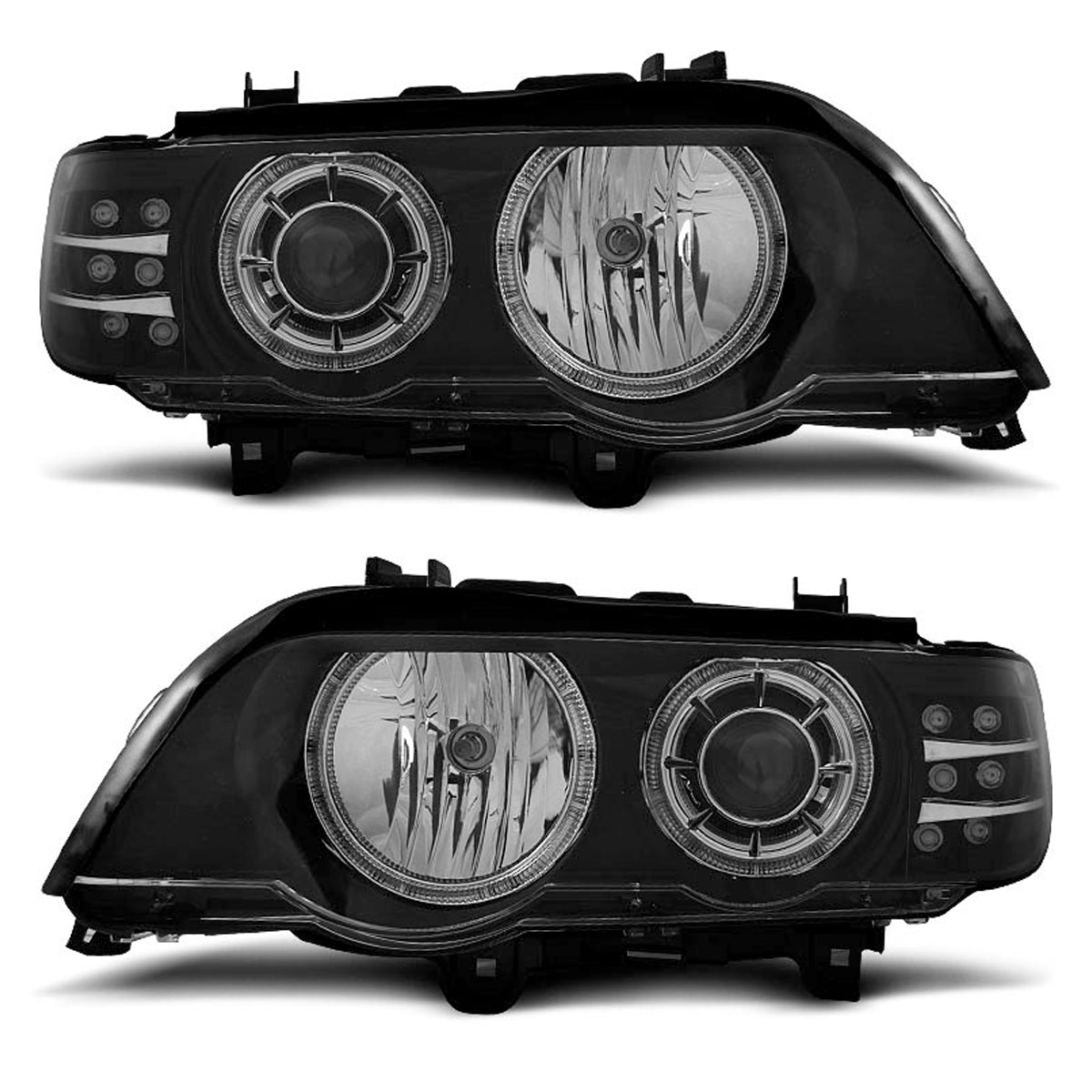 Xenon Scheinwerfer Angel Eyes Schwarz mit LED Blinker passend für BMW X5 E53 09.99-10.03