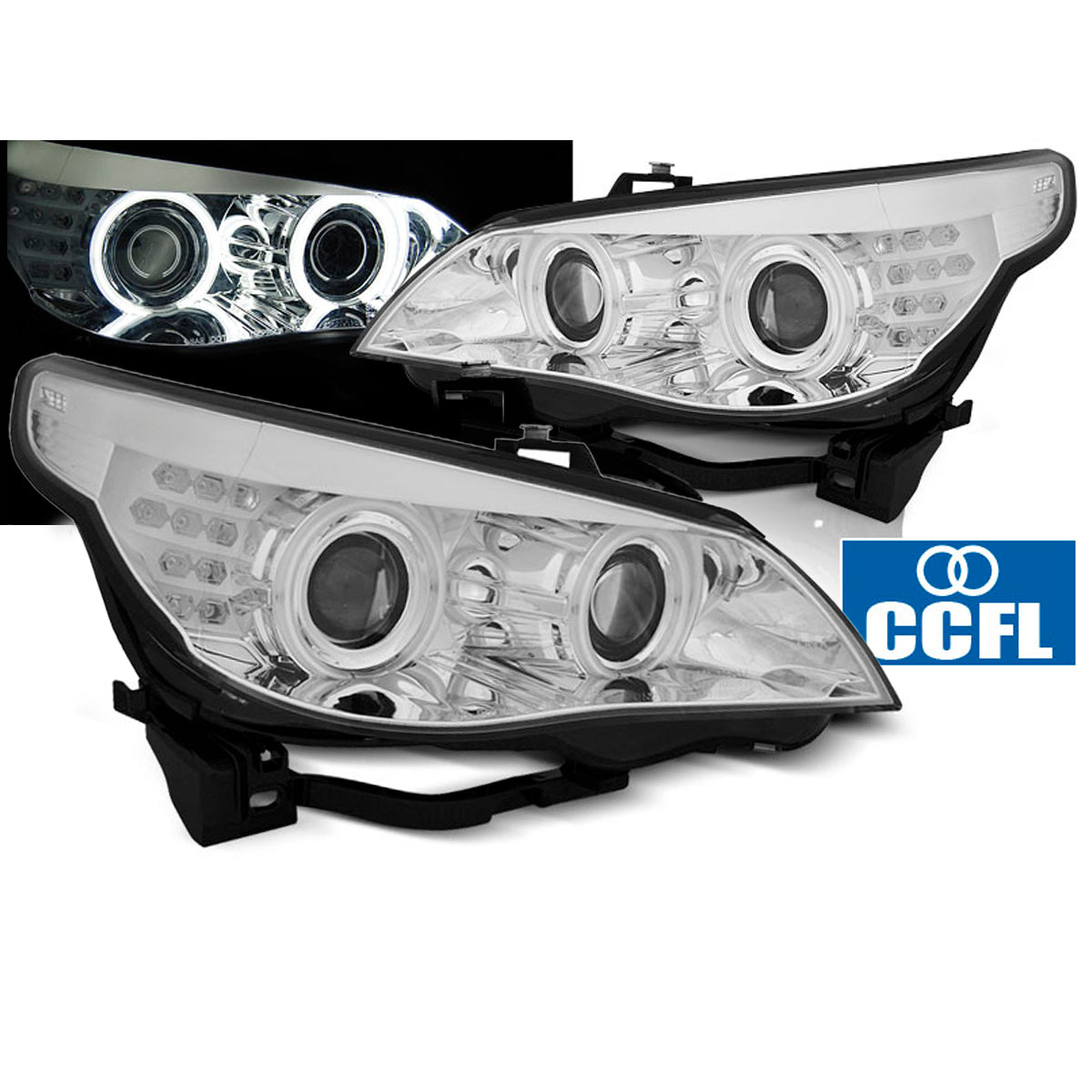 Scheinwerfer Angel Eyes CCFL Chrom mit LED Blinker passend für BMW E60/E61 03-07