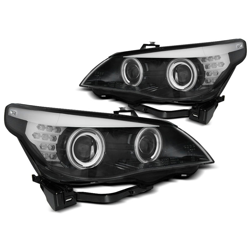 XENON D2S Scheinwerfer CCFL Angel Eyes Schwarz LED Blinker passend für BMW E60/E61 03-04