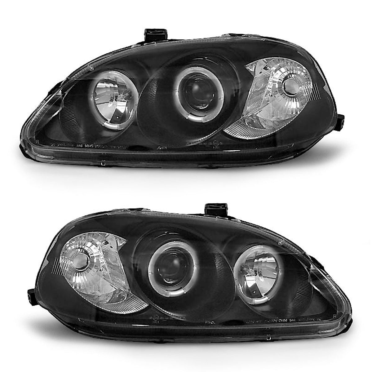 Scheinwerfer passend für Honda Civic 03.99-02.01 Angel Eyes Schwarz