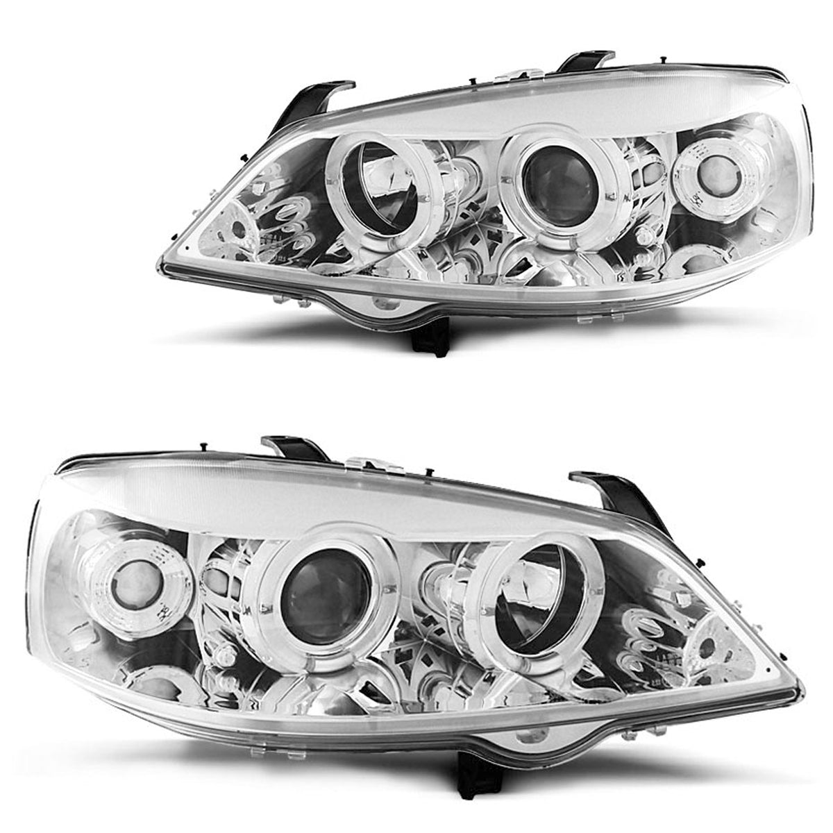 Scheinwerfer passend für Opel Astra G 09.97-02.04 Angel Eyes Chrom