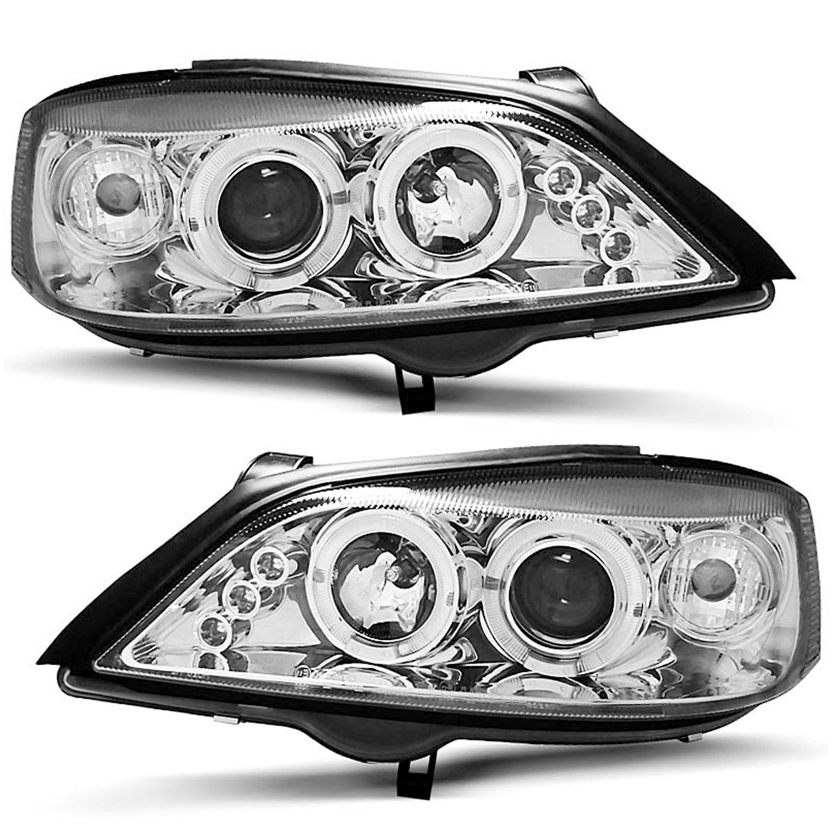 Scheinwerfer passend für Opel Astra G 02.98-02.04 Angel Eyes Chrom