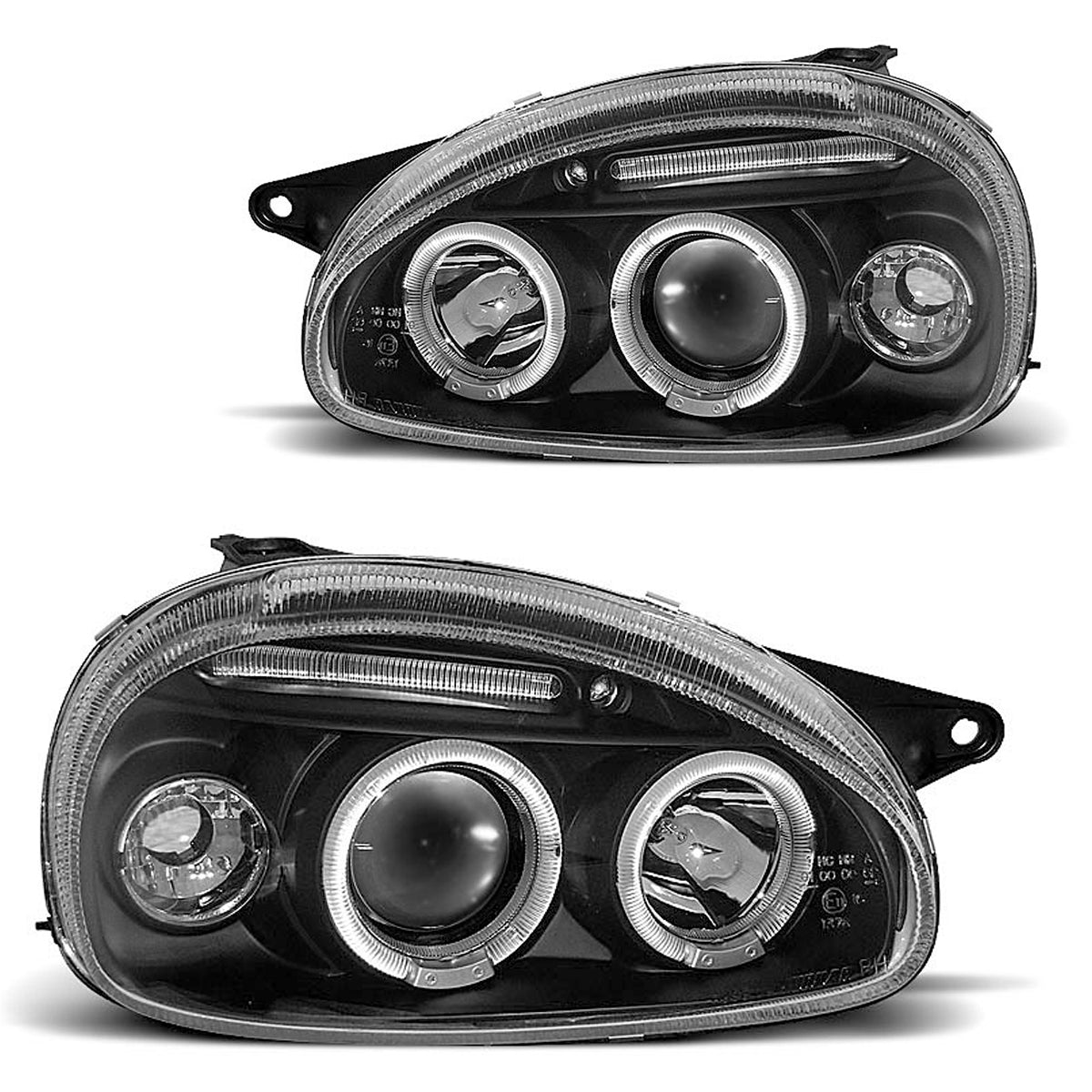 Scheinwerfer passend für Opel Corsa B 02.93-10.00 Angel Eyes Schwarz