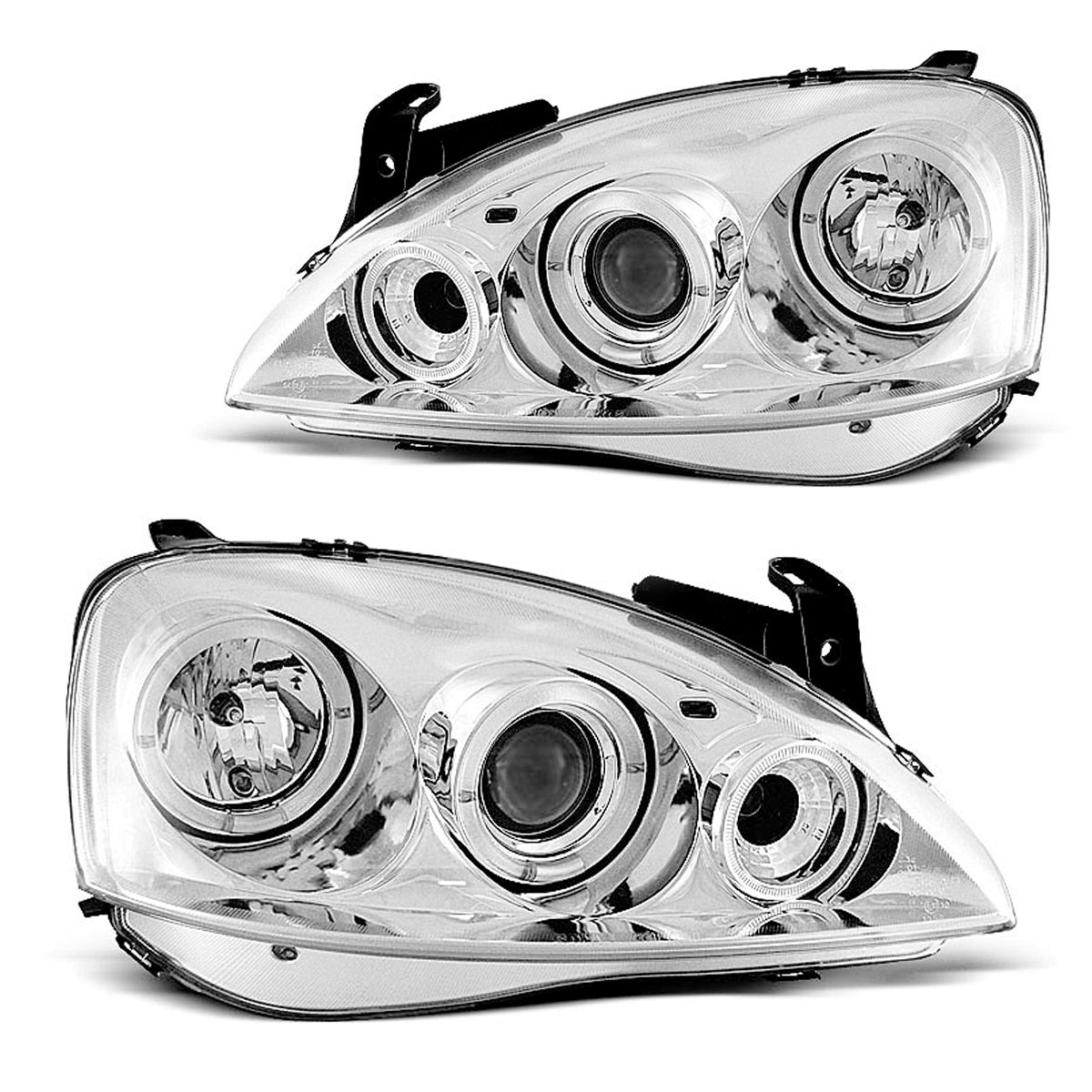 Scheinwerfer passend für Opel Corsa C 11.00 - 09.06 Angel Eyes Chrom