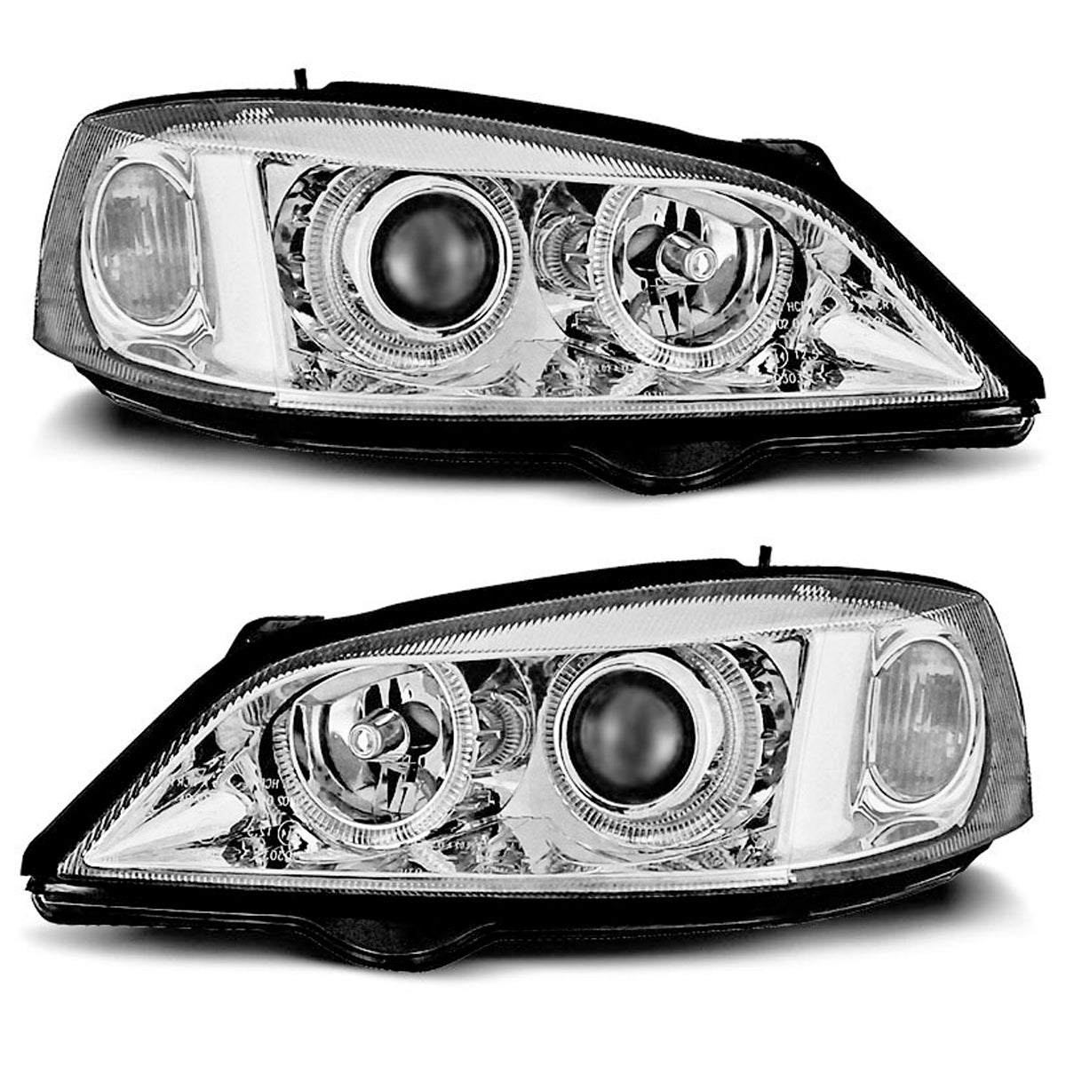 Scheinwerfer passend für Opel Astra G 09.97-02.04 Angel Eyes Chrom