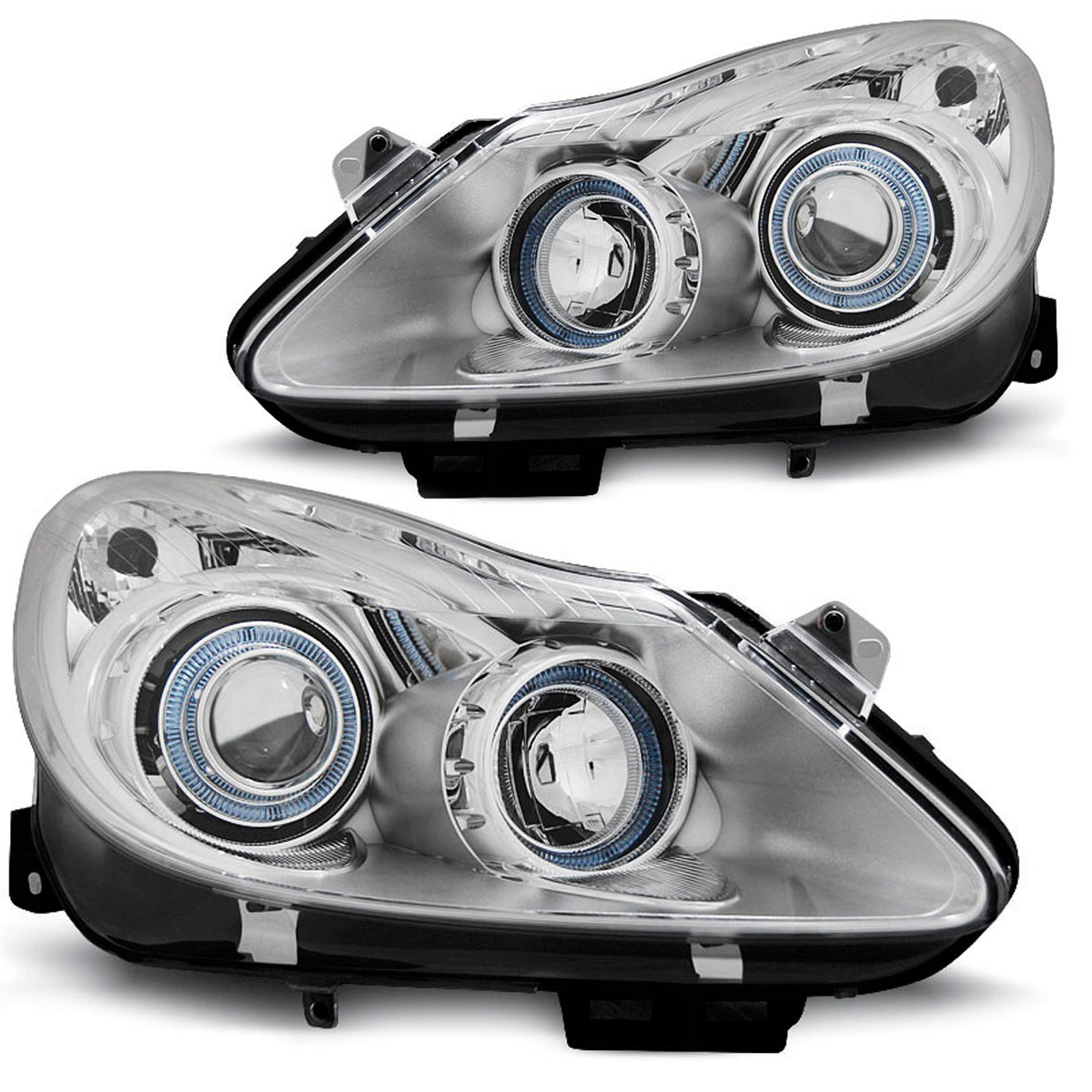 Scheinwerfer passend für Opel Corsa D 04.06-11 Angel Eyes Chrom