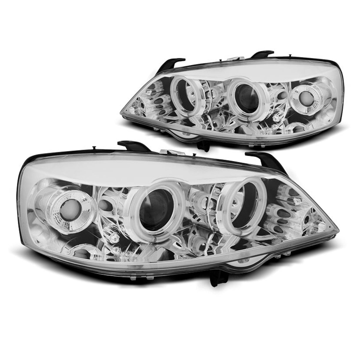Scheinwerfer passend für Opel Astra G 09.97-02.04 Angel Eyes CCFL Chrom