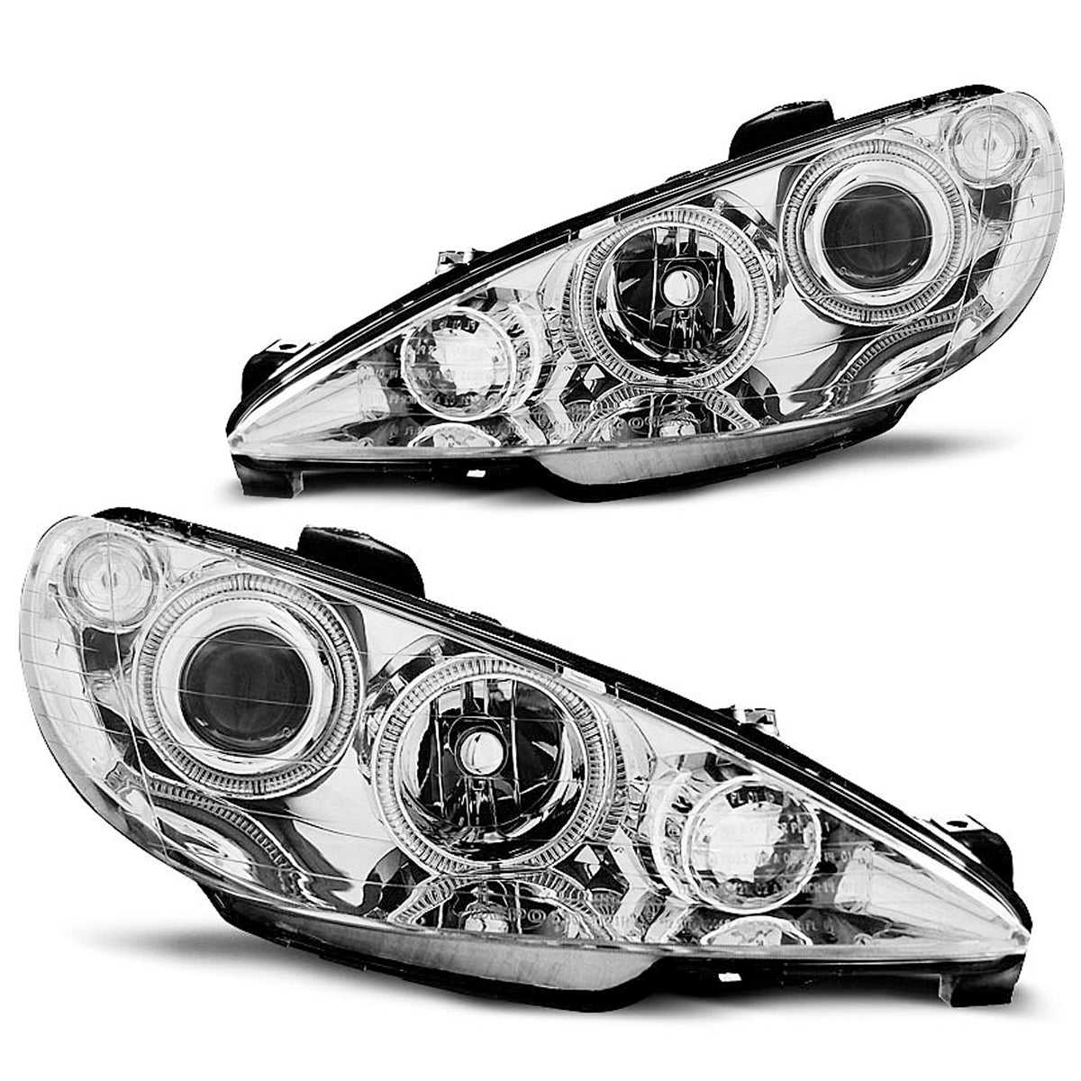 Scheinwerfer passend für Peugeot 206 02- Angel Eyes Chrom