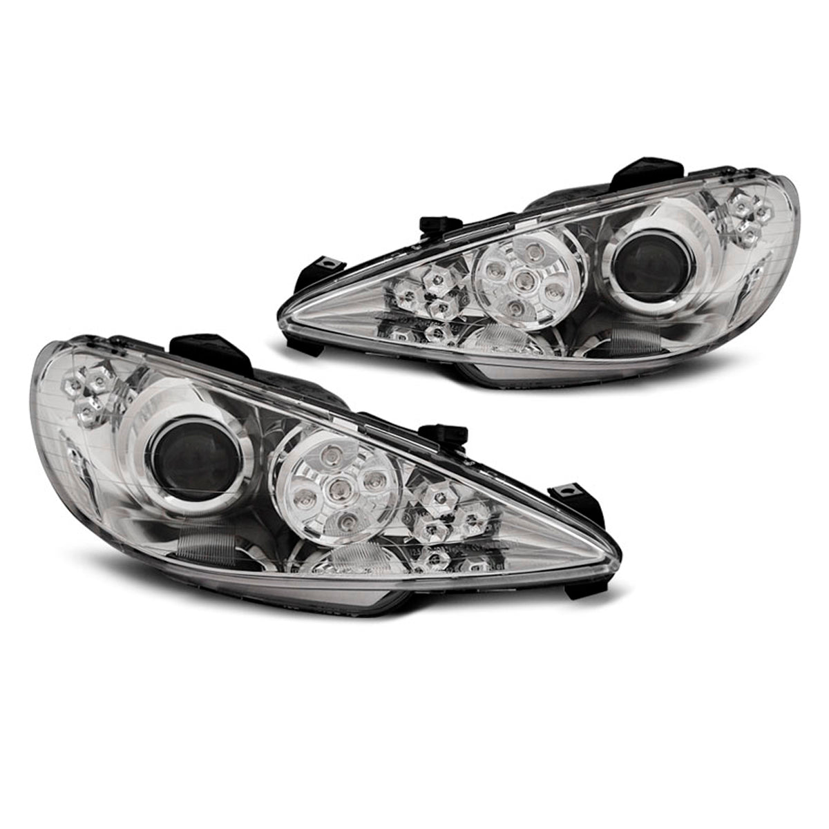 Scheinwerfer passend für Peugeot 206 02- Angel Eyes Chrom LED