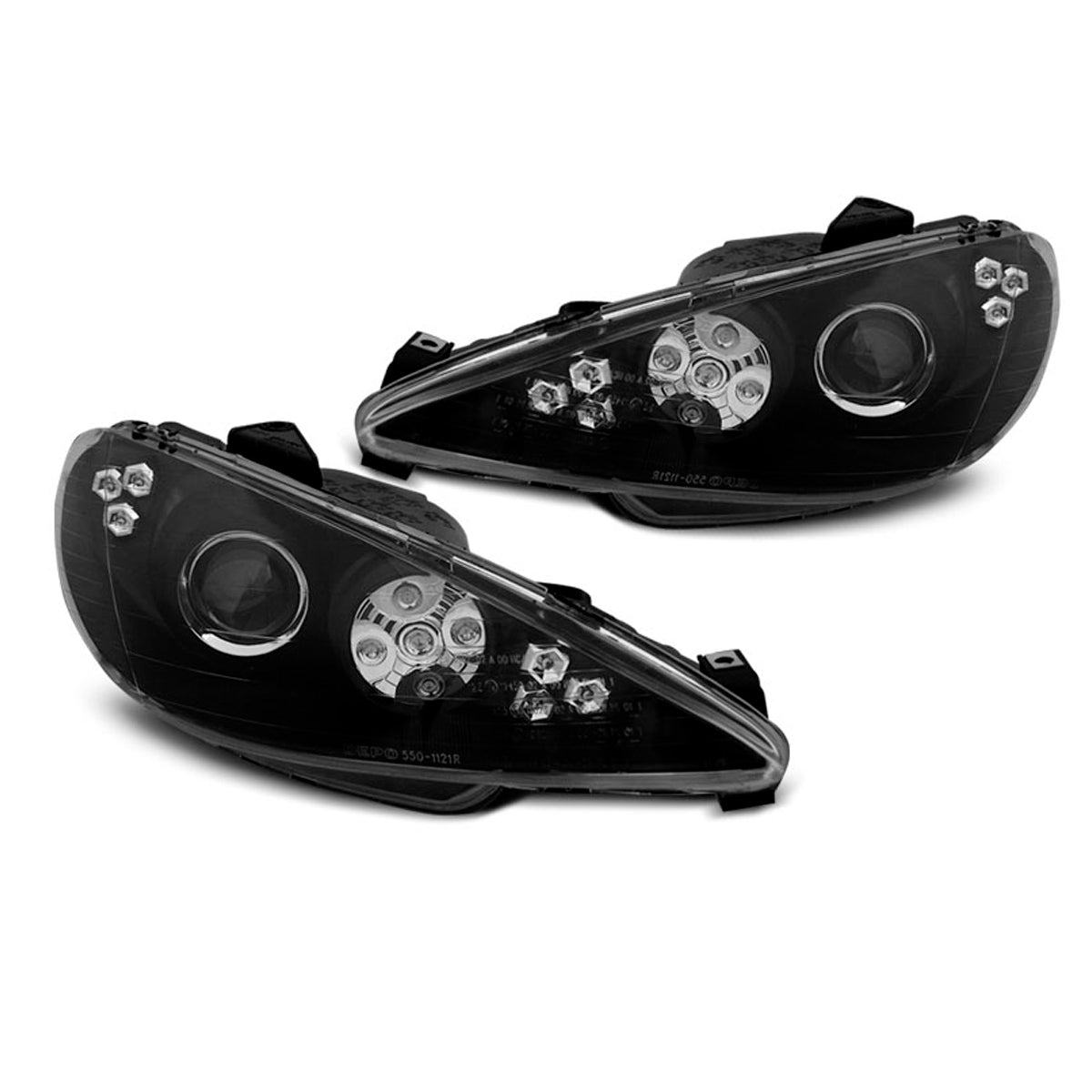 Scheinwerfer passend für Peugeot 206 02- Angel Eyes Schwarz LED