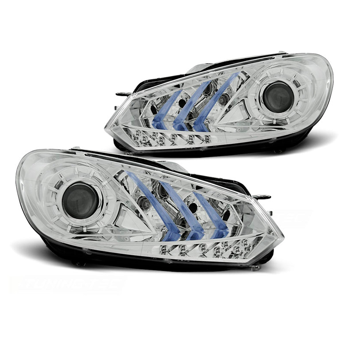 Scheinwerfer True DRL Chrom Blau Licht passend für VW Golf 6 10.08-12