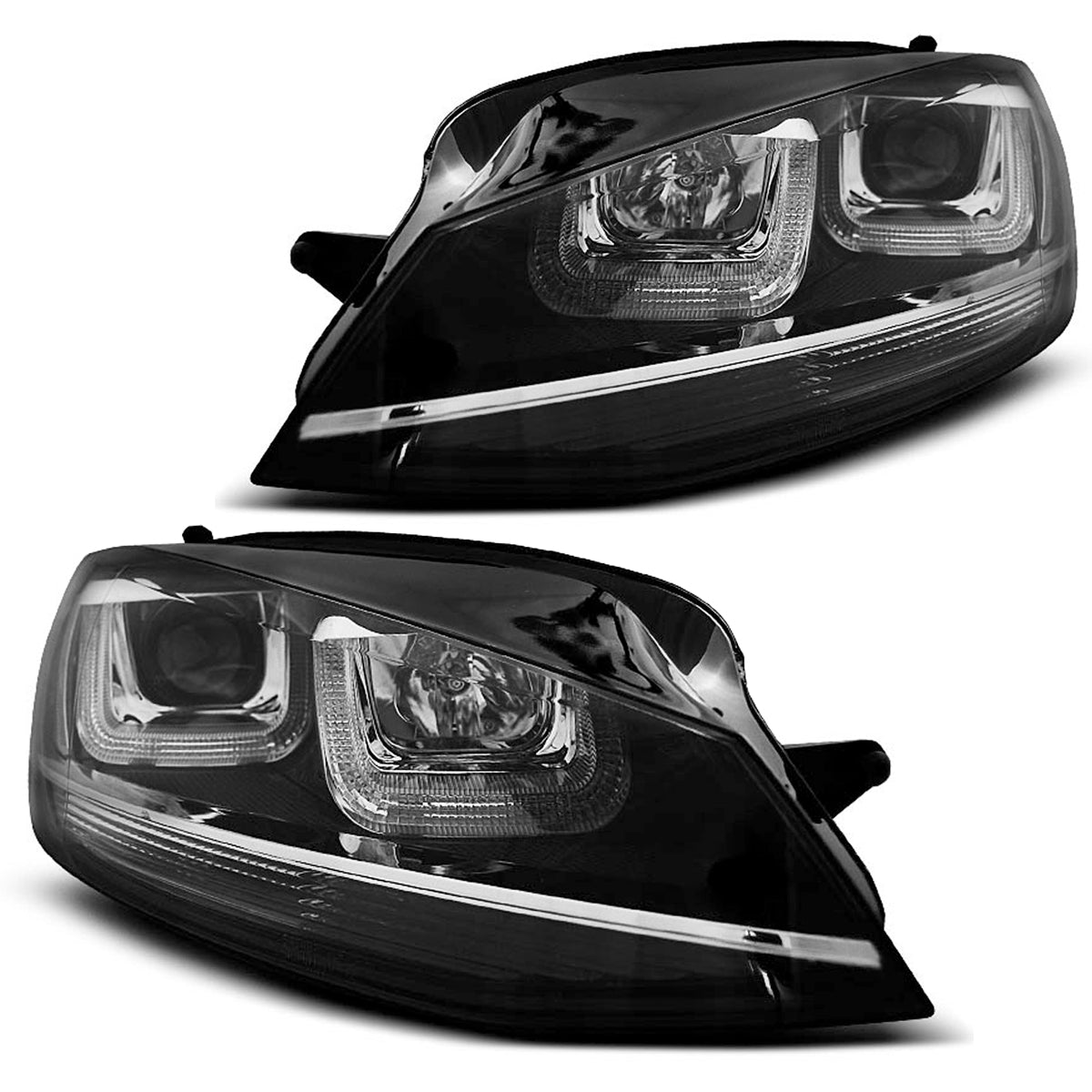 Scheinwerfer U-LED Licht Schwarz mit Chromlinie passend für VW Golf 7 11.12-17