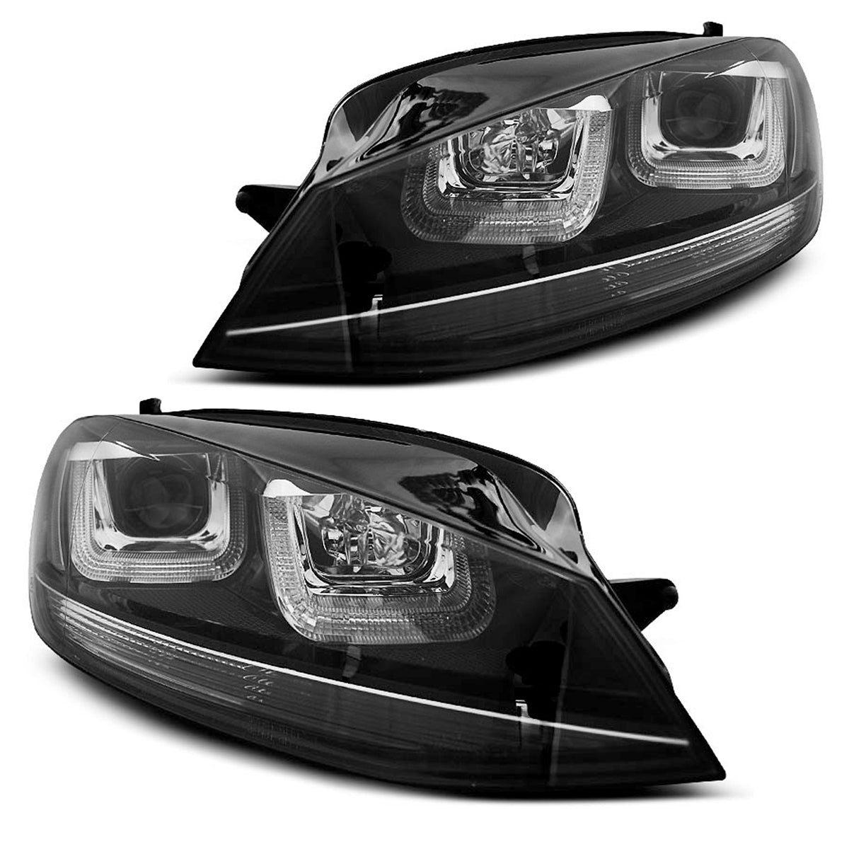 Scheinwerfer U-LED Licht Schwarz mit schwarzer Linie passend für VW Golf 7 11.12-17