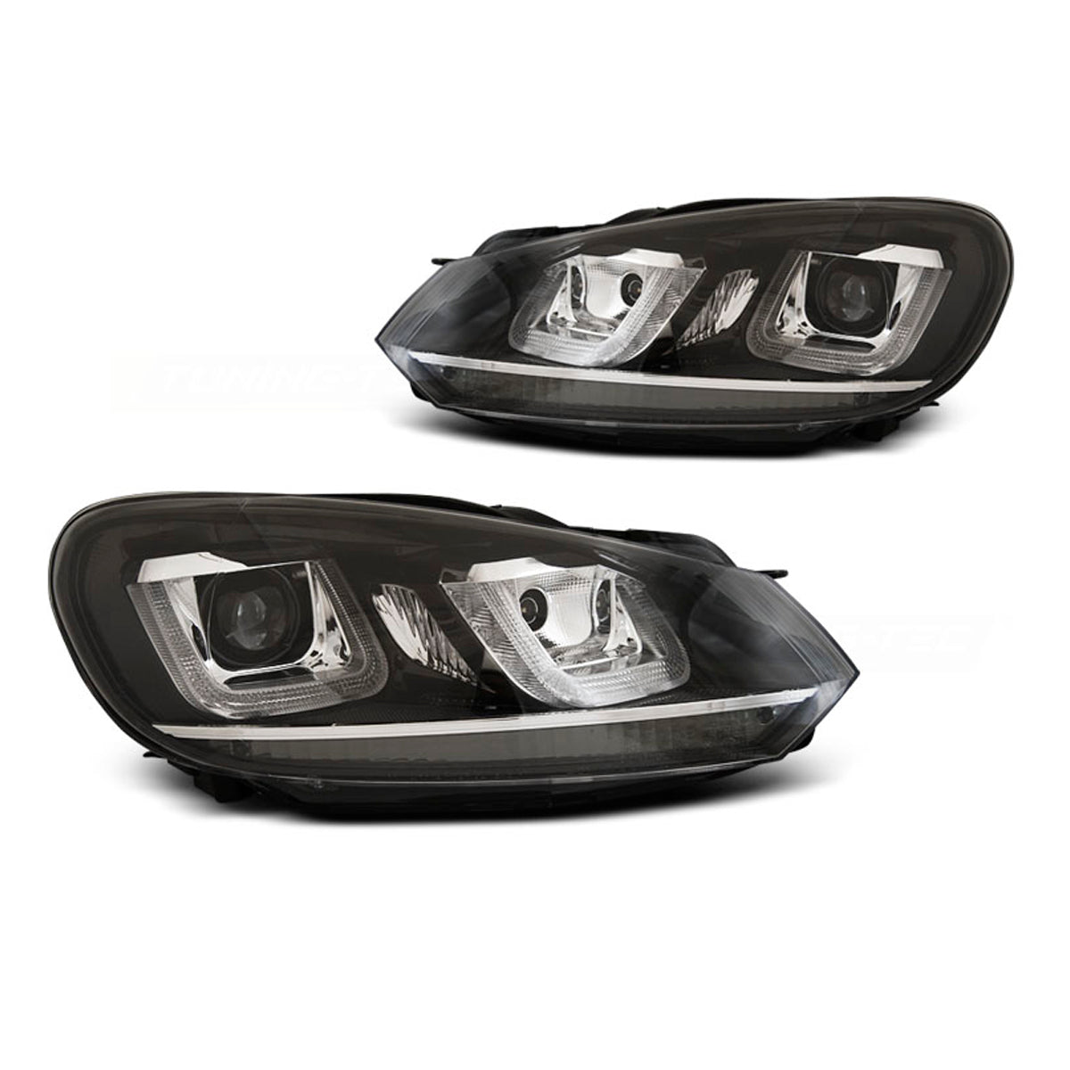 Scheinwerfer U-LED Licht DRL Schwarz Chrom Linie passend für VW Golf 6 08-12