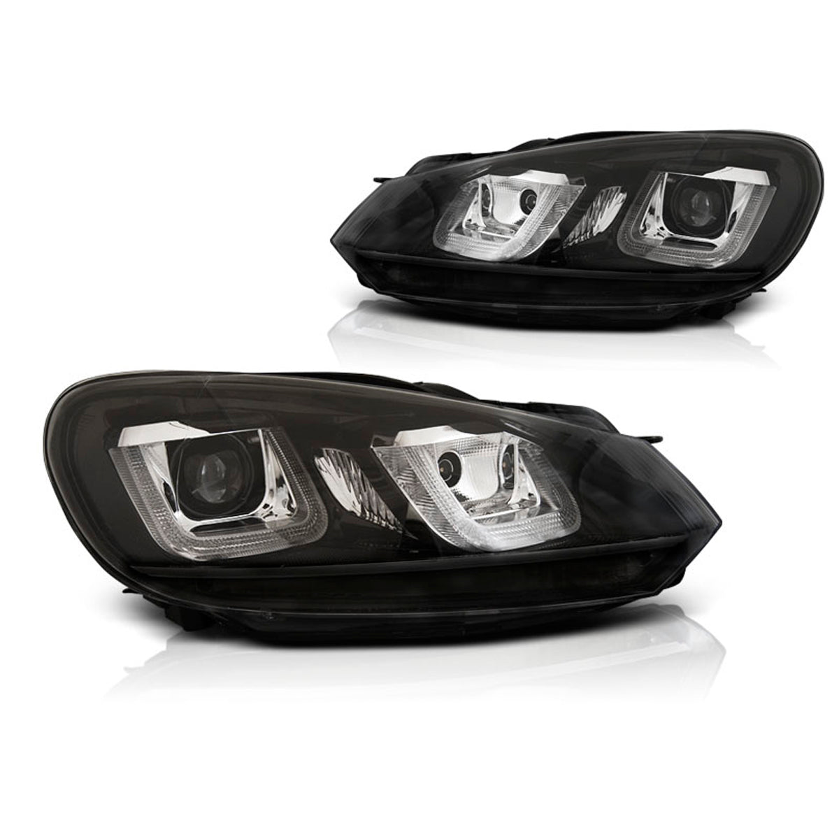 Scheinwerfer U-LED Licht DRL Schwarz Schwarz Linie passend für VW Golf 6 08-12