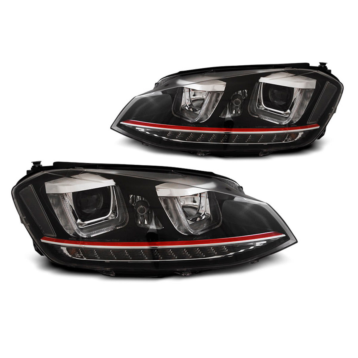 Scheinwerfer U-LED Licht DRL Schwarz RDD Linie Seq passend für VW Golf 7 11.12-17