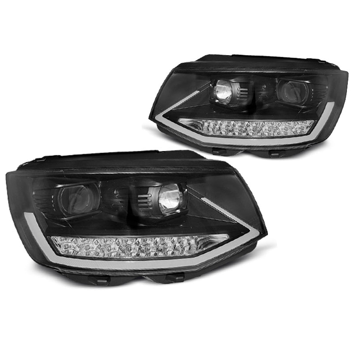 Scheinwerfer Tube Licht DRL Schwarz Chrom Seq passend für VW T6 15-19