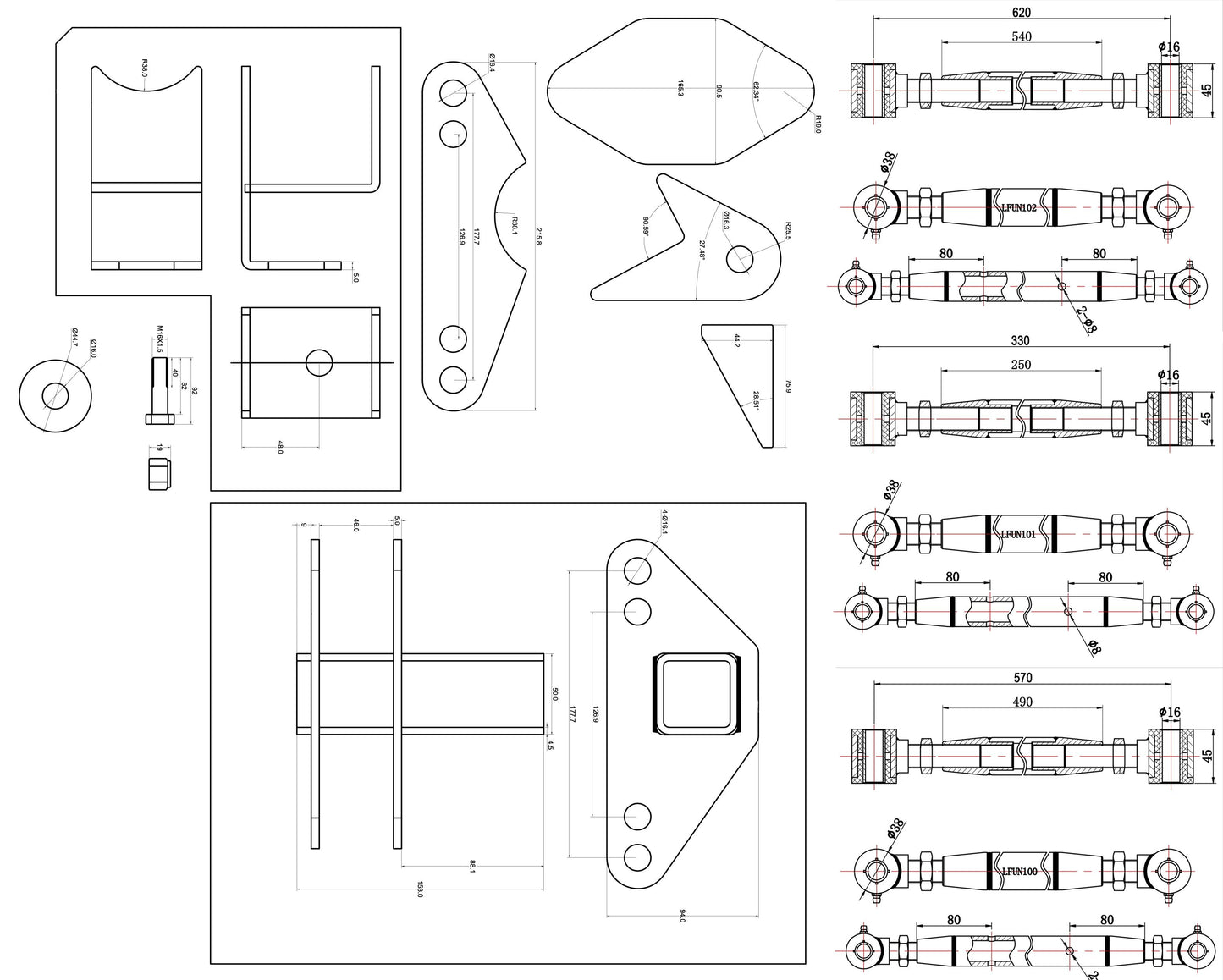 TA Technix universelles parallel 4-Link Kit +Panhardstabkit / Umrüstset für Blattfedernsysteme auf Airride oder Airride/G...