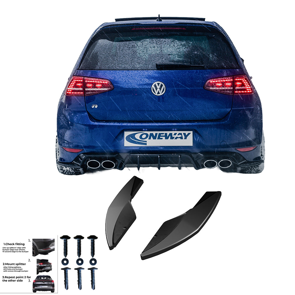 Heckseitliche Diffusor-Splitter passend für VW Golf MK 7 R 2013-2016 Version 2 Hochglanz Schwarz
