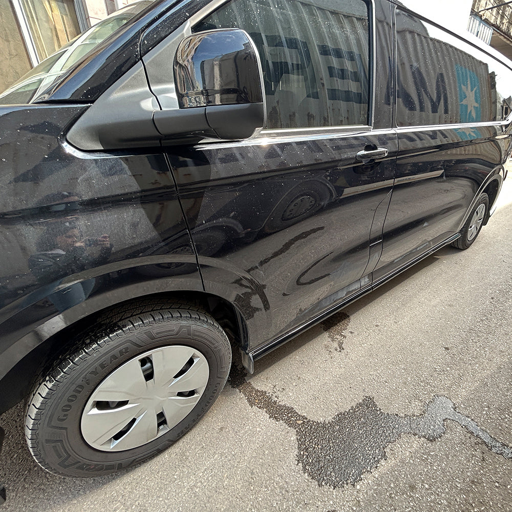 Seitenschweller passend für VW Transporter T7 LWB 2024+ / FORD Transit Custom Mk2 LWB 2023+ Hochglanz Schwarz
