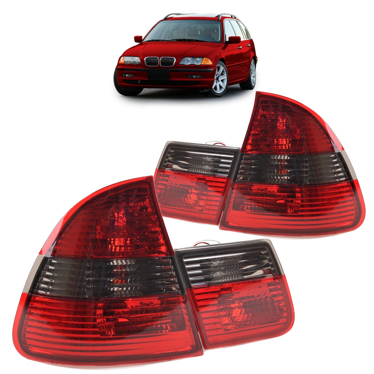Kristall Rot Rauch Rücklichter passend für BMW 3er E46 Touring 1999-2005