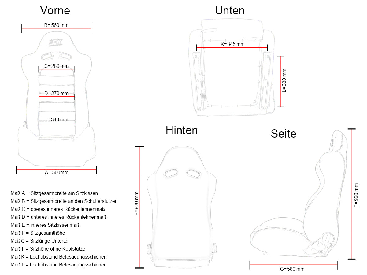 FK Sportsitze Auto Vollschalensitze Set Race 1 mit Glanz-Fiberglas-Cover