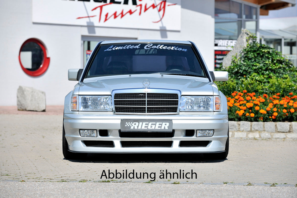 Mercedes 190 (W201) Rieger Spoilerstoßstange Breitbau II für SEC-Haube mit Aussparung für NSW, GFK,
inkl. Montagezubehör