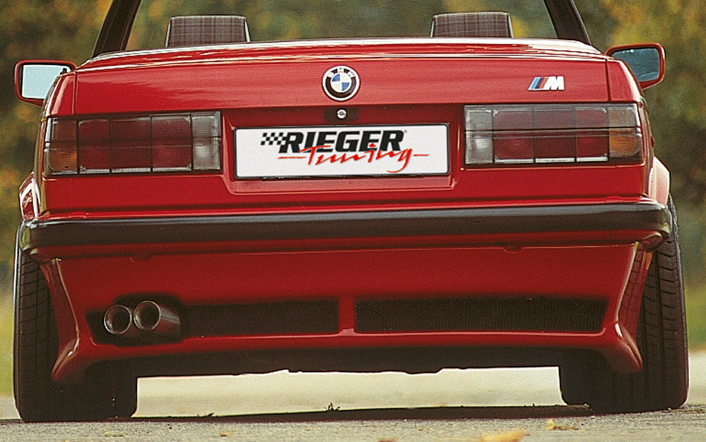 BMW 3er E30 Rieger Heckansatz nur Cabrio bis Bj. 87, mit Chromstoßstange GFK inkl. Gutachten, Montagezubehör