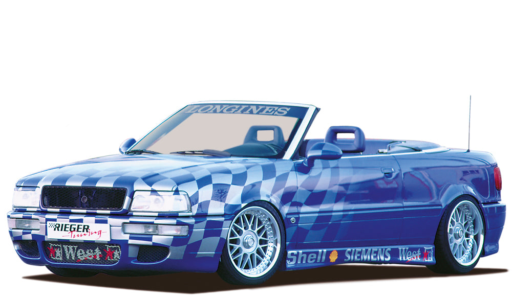 Audi 80 Typ 89 Rieger Spoilerstoßstange + S2 Coupé, Stoßstangenträger erforderlich mit Aussparung für Blinkleuchten, mit Aussparung für NSW, ABS,
inkl. Gutachten, Montagezubehör
