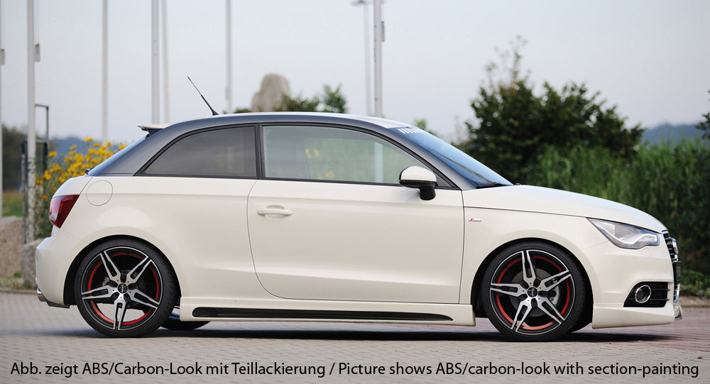 Audi A1 (8X) Rieger Seitenschweller links, mit Schacht, mit Ausschnitt, ABS, für Fzg. mit S-Line Exterieur und ohne S-Line Exterieur,
inkl. Alugitter, Montagezubehör, Gutachten