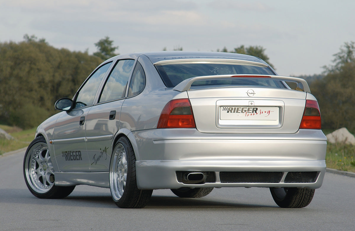 Opel Vectra B Rieger Heckansatz ab Bj. 08/98 (ab Facelift), nicht I500 ABS,
inkl. Alugitter, Gutachten, Montagezubehör