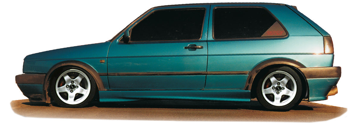 VW Golf 2 Rieger Seitenschweller -> ohne GTI Ausschnitt links, ABS,
inkl. Gutachten, Montagezubehör, Aluwinkelleisten