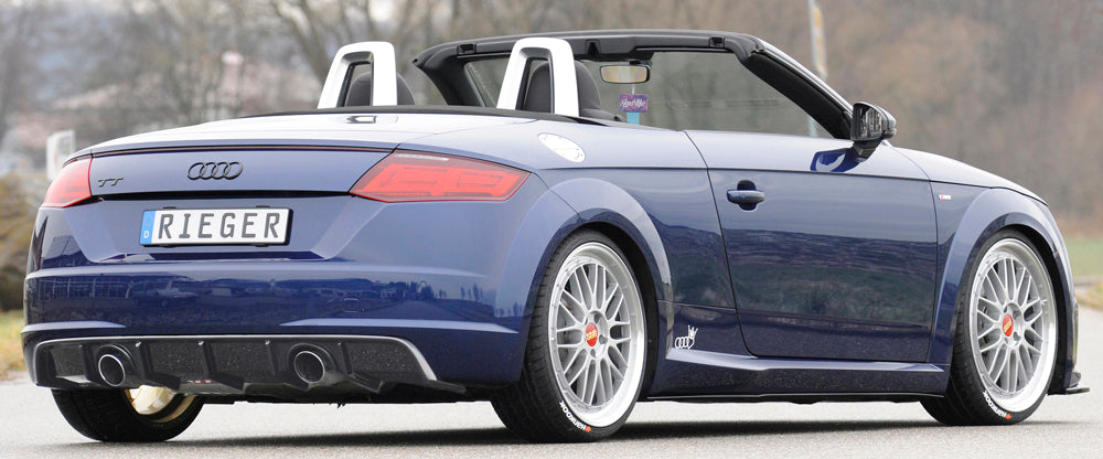 Audi TT (8J-FV/8S) Rieger Heckeinsatz für orig. Endrohr li. u. re., ABS, für Fzg.
mit S-Line Exterieur (bis Facelift),
ohne S-Line Exterieur (ab Facelift),
inkl. Montagezubehör, Gutachten
