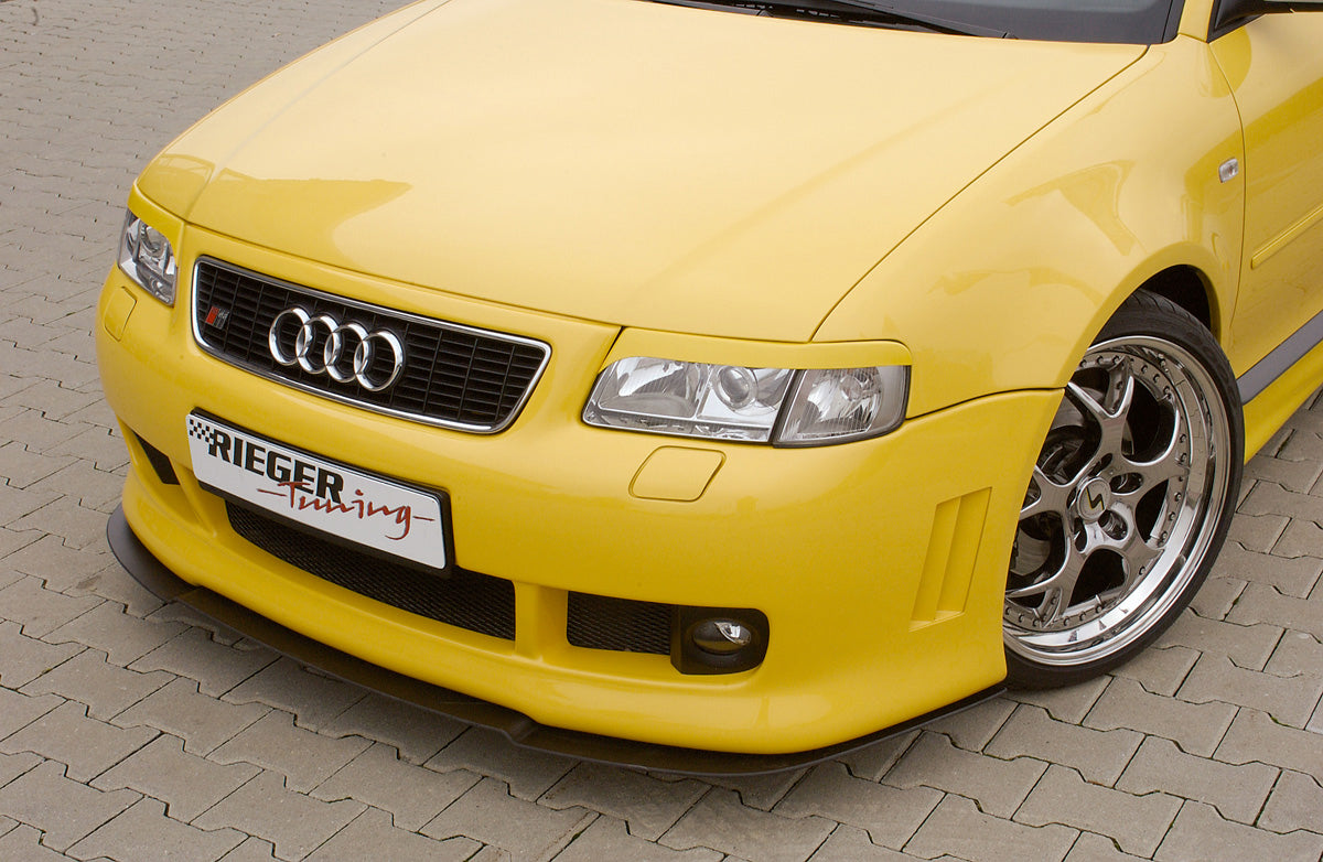 Audi A3 S3 (8L) Rieger Spoilerstoßstange S3 mit geänderten Waschdüsenaussparungen, siehe unten mit Halter f. orig. NSW, mit integr. Kühlergrilleinfassung, ABS, für Fzg. mit Scheinwerferreinigungsanlage,
inkl. Alugitter, Montagezubehör, ABE